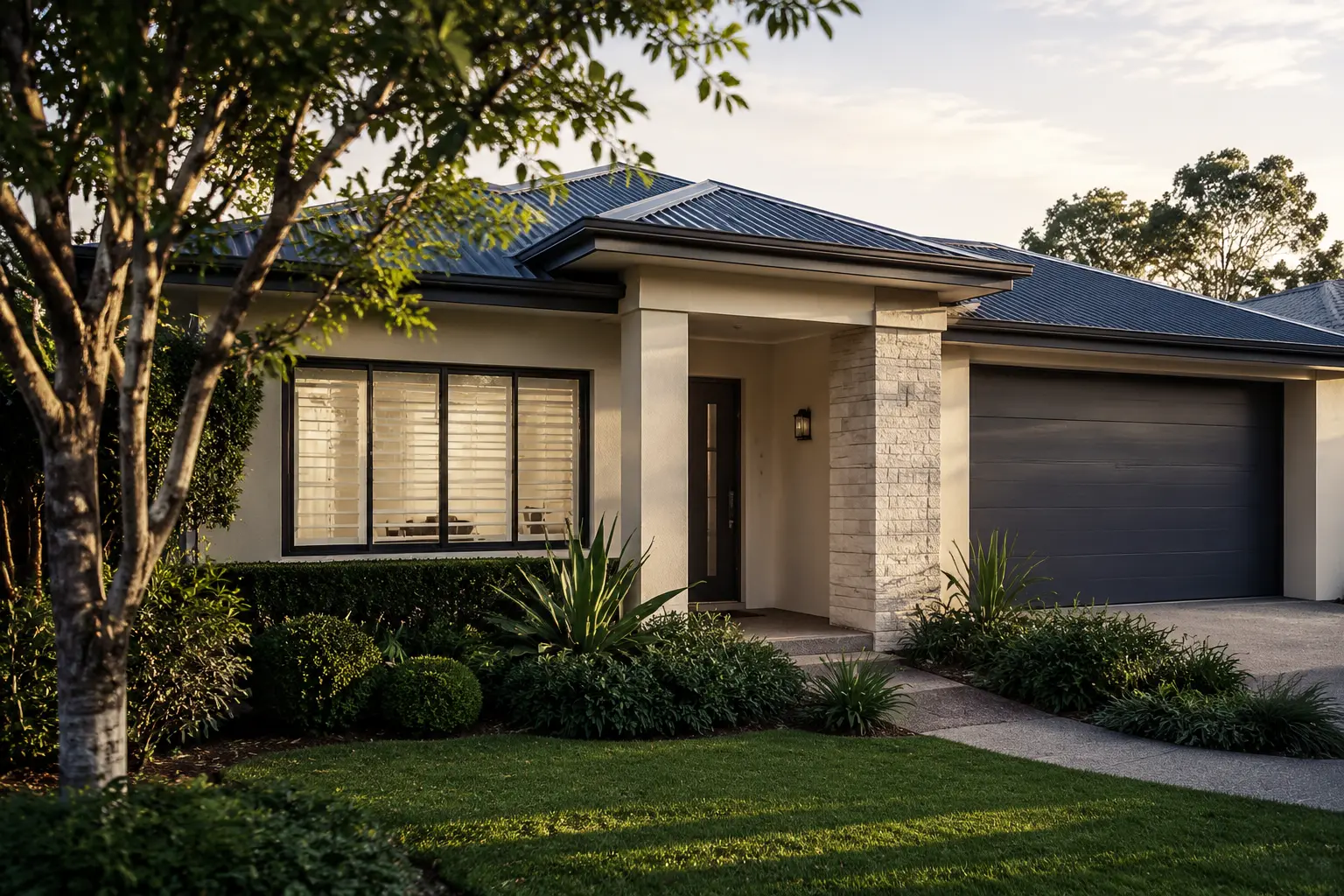 A well-kept family home in a leafy Brisbane suburb at early morning.